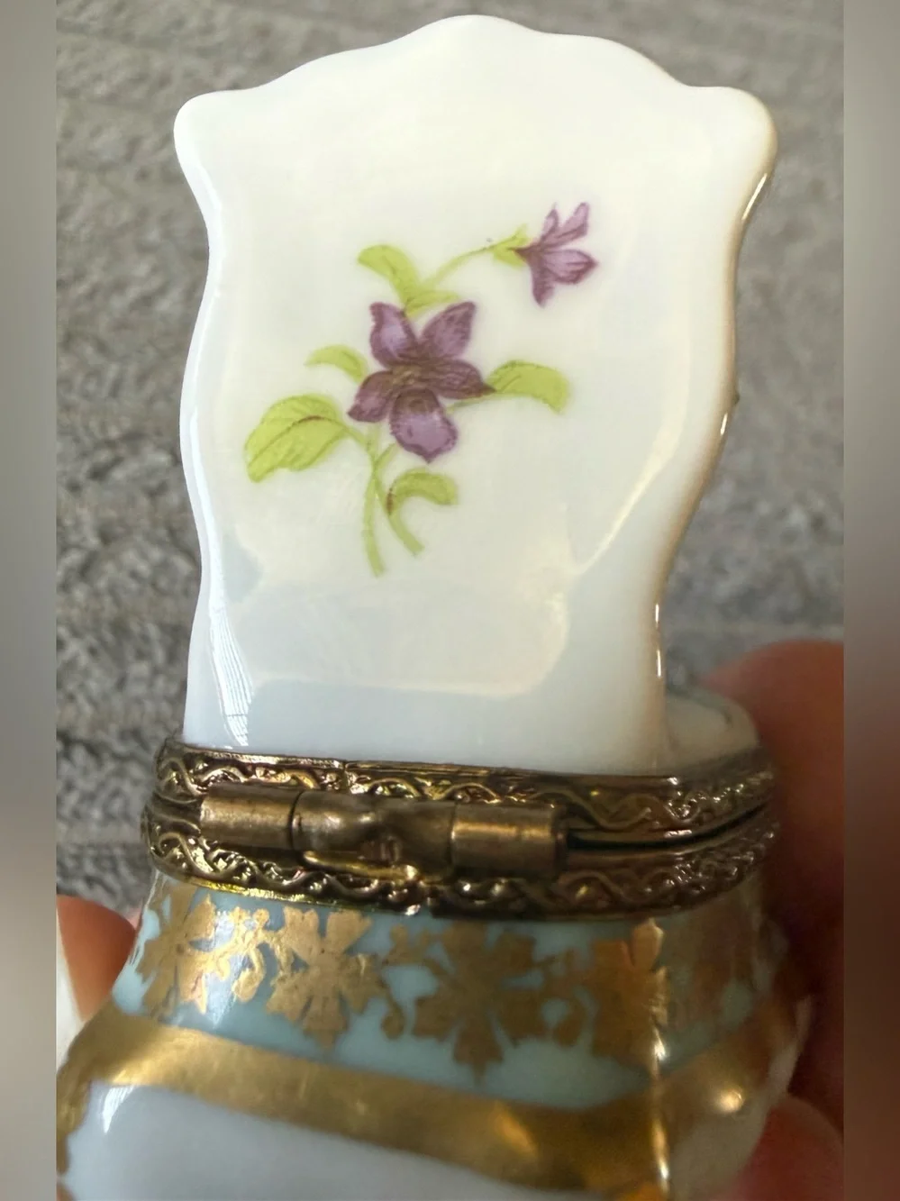 VTG Handpainted Jewelry Limoges France Chair Trinket Box Roses Floral Porcelain